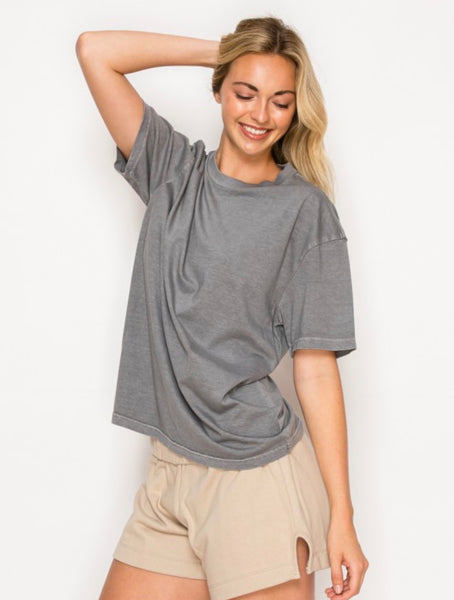 Classic Crew Neck Cotton Tee Grey
