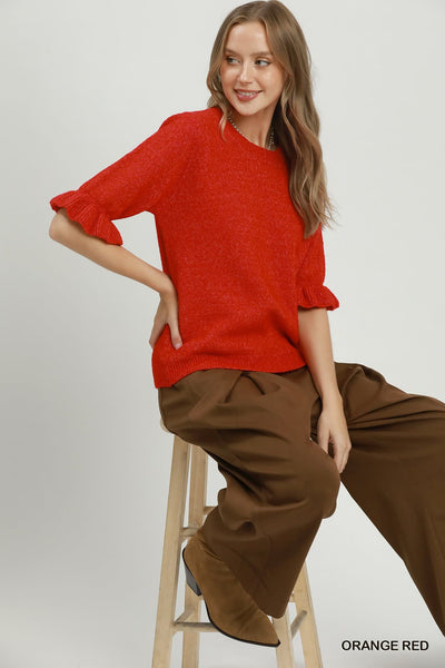Soft Ruffle Sleeve Sweater Red