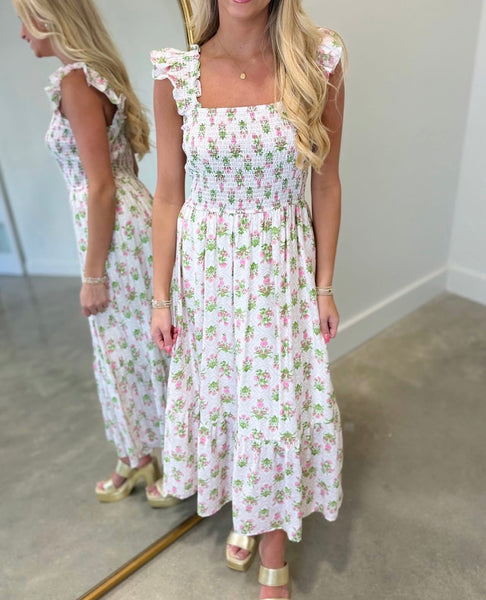 Smocked Floral Dress Pink Mix