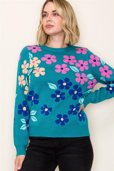 Teal Floral Sweater
