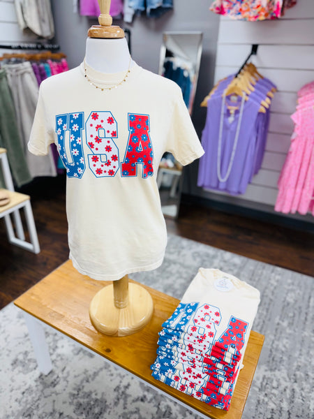 Comfort Colors Floral USA Tee