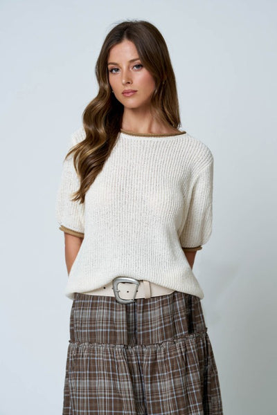 Contrast Trim Knit Sweater Oatmeal