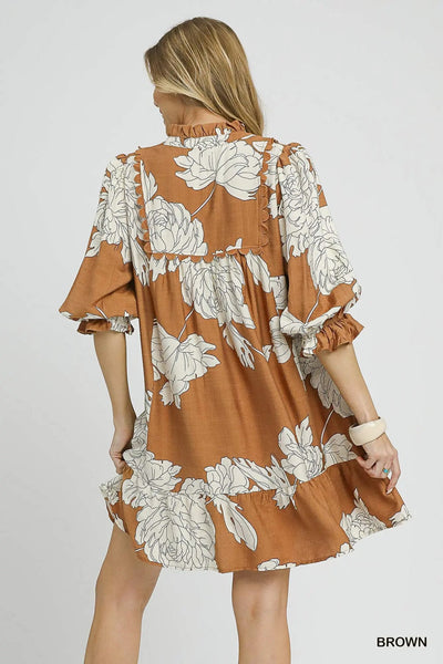 UMGEE Mocha Floral Babydoll Dress