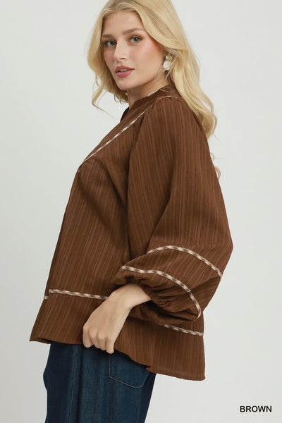 UMGEE Cocoa Contrast Trim Top