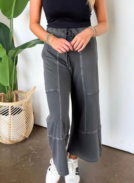French Terry Wide Leg Pant Vintage Black