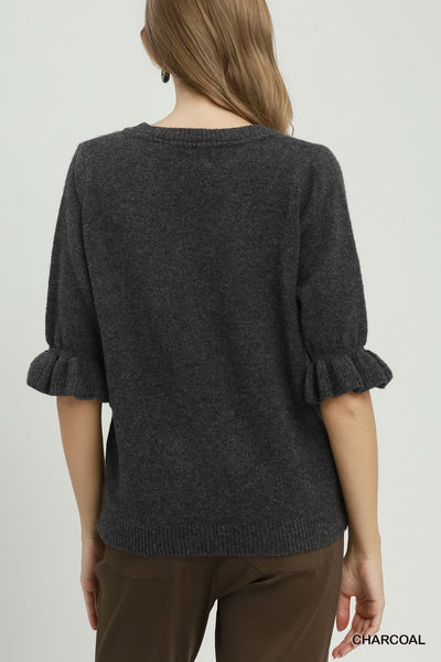 Soft Ruffle Sleeve Sweater Charcoal
