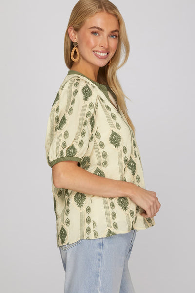 Sage Embroidered Top