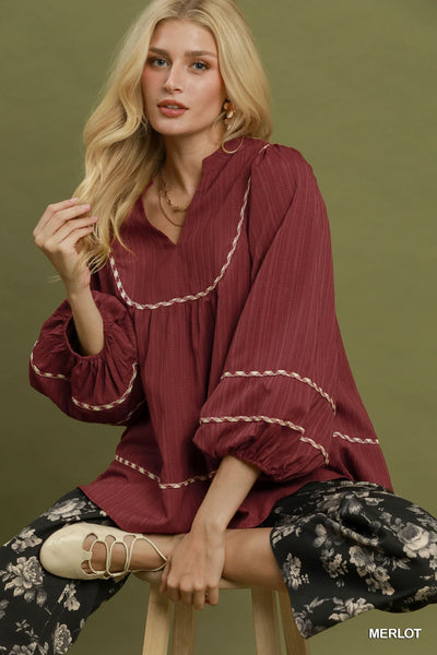 UMGEE Merlot Contrast Trim Top