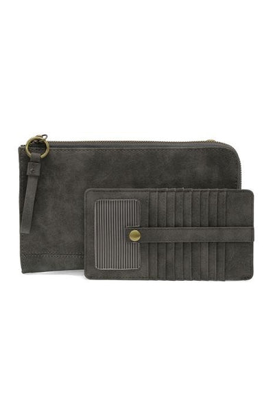 2 PC Karina Convertible Wristlet & Wallet Set Shadow Faux Suede