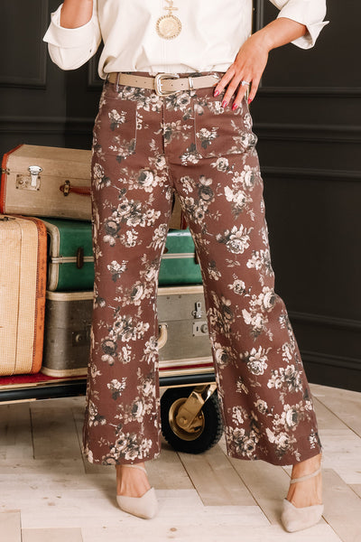 UMGEE Floral Print Pant Brown Mix