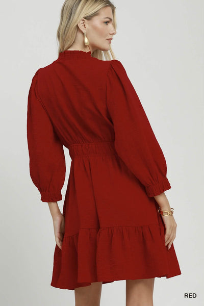 UMGEE Textured Smocked Ruffle Dress Red
