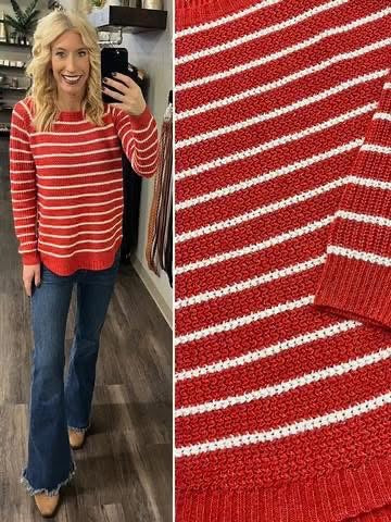 Waffle Stripe Sweater Red