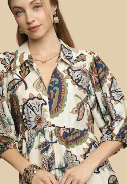 UMGEE Cream Boho Floral Dress