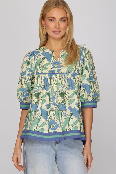Blue & Green Floral Mix Top