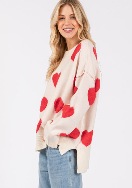 Ivory Red Heart Knit Sweater