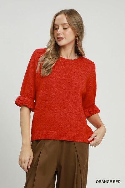 Soft Ruffle Sleeve Sweater Red