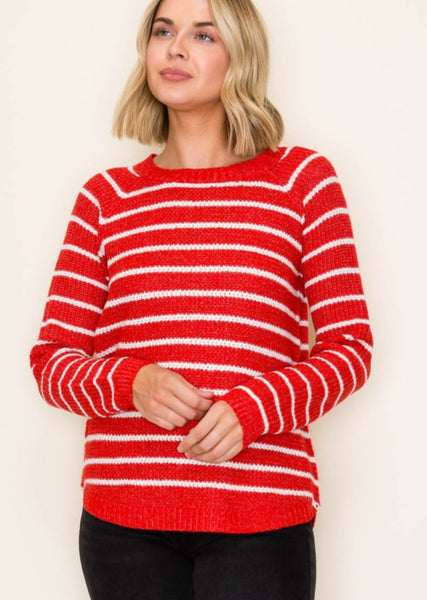 Waffle Stripe Sweater Red