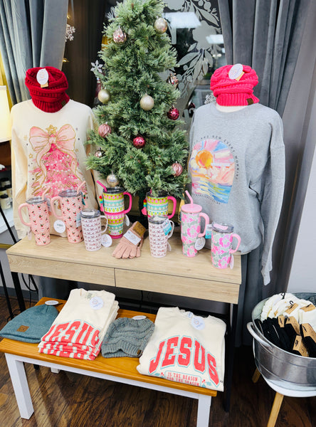 Cream Pink Christmas Tree Sweatshirt