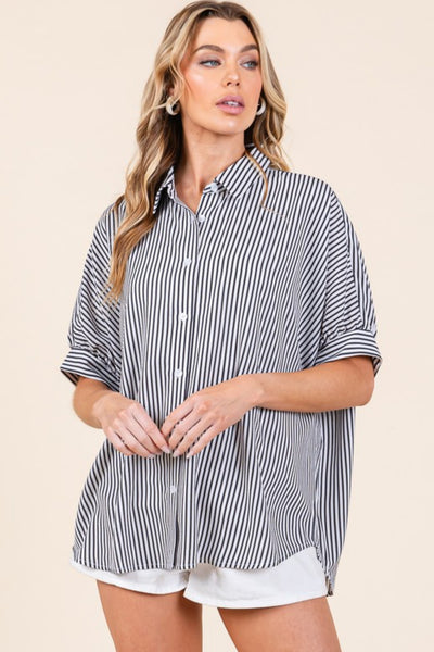 Stripe Oxford Button Down Shirt Black