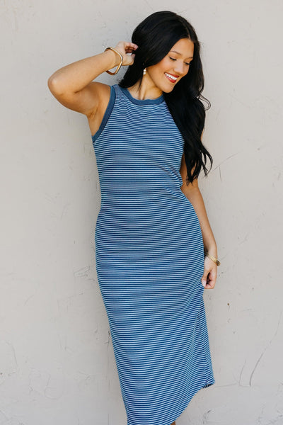 Steele Blue Striped Tank Midi Dress