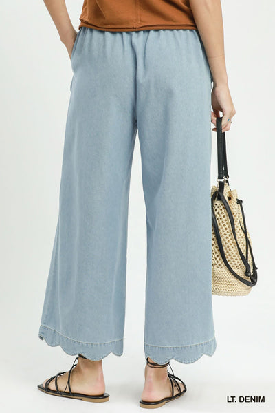 UMGEE Denim Scalloped Hem Pant