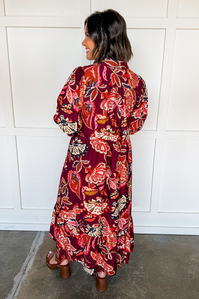 UMGEE Boho Floral Dress Burgundy Mix