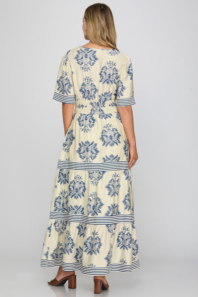 Libby Blue Mix Floral Maxi Dress