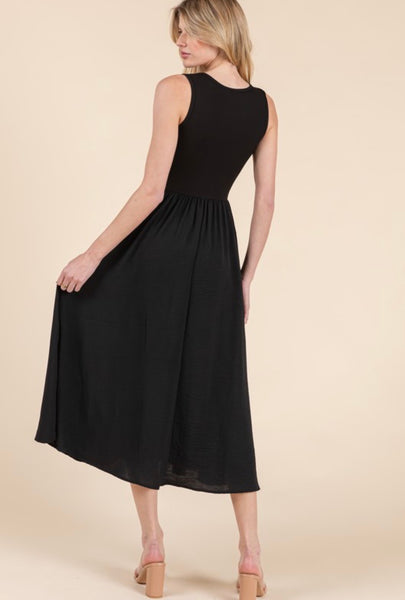 Black Solid Midi Dress
