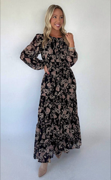 Stevie Black Floral Maxi Dress
