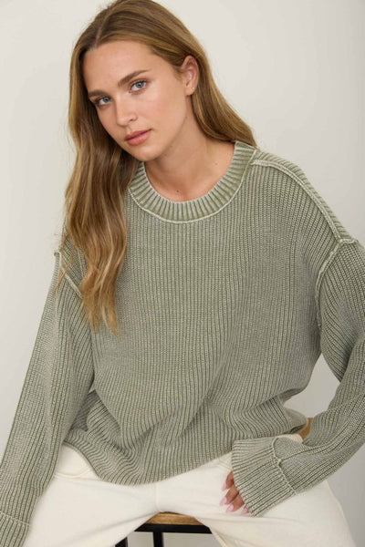 Cuffed Knit Sweater Olive
