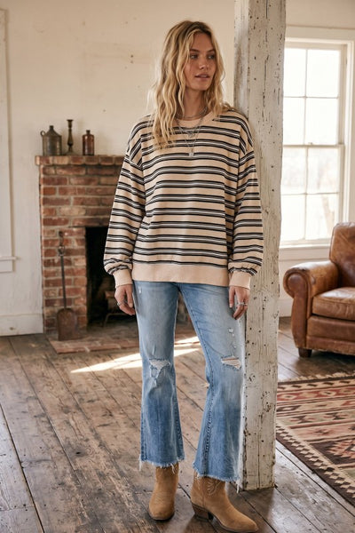 French Terry Stripe Top Beige Combo