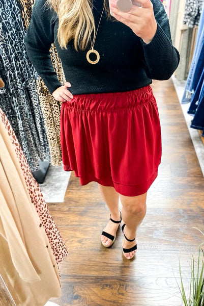 Red Solid Tiered Ruffle Skirt