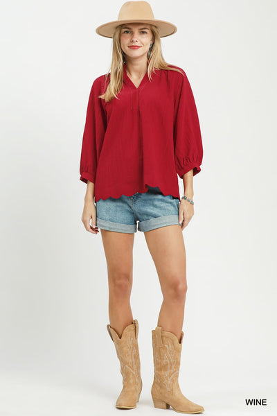 UMGEE Scallop Hem Top Wine