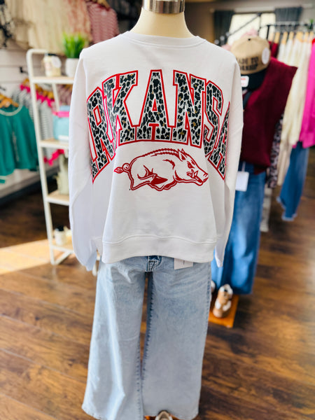 Pressbox Arkansas Leopard Over Logo Oversized Fleece Sweatshirt