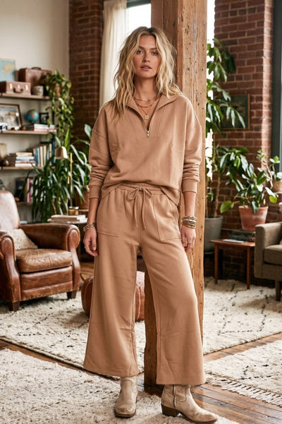Angie 2PC Half Zip Top & Pant SET Camel
