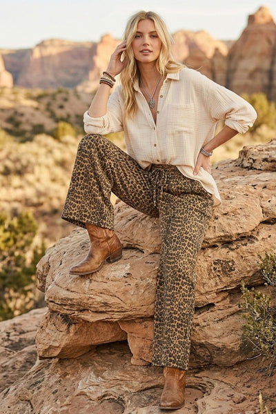 Leopard Wide Leg French Terry Pant