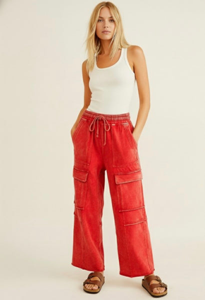 Mineral Washed Cargo Pant Red