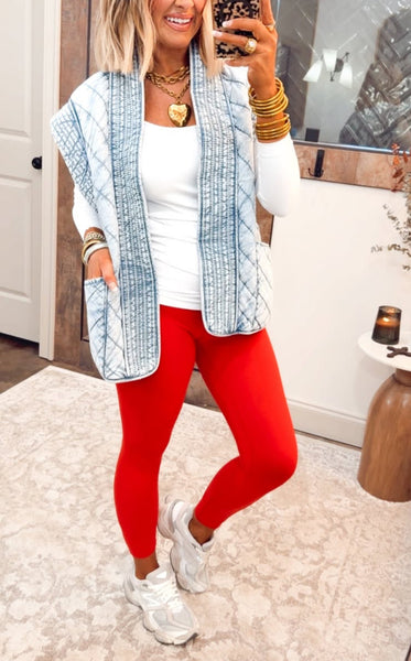 Washed Denim Quilted Vest