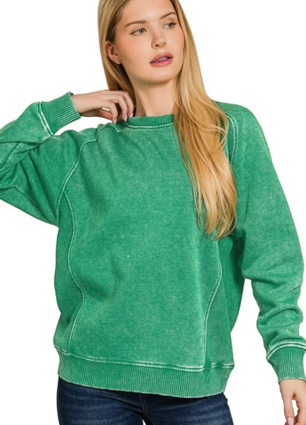 Acid Wash Fleece Sweatshirt Green