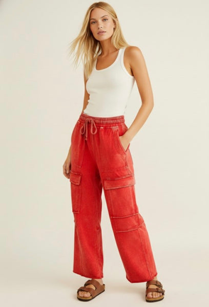 Mineral Washed Cargo Pant Red