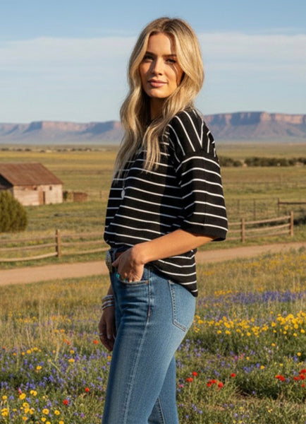 Black Stripe Sweater Top
