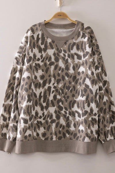Leopard Cozy Sweatshirt Grey Taupe Mix