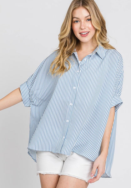 Stripe Oxford Button Down Shirt Blue
