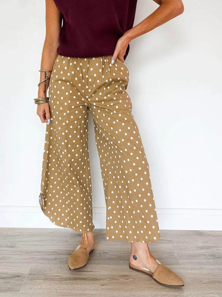Tulip Hem Pant Camel Polka Dot