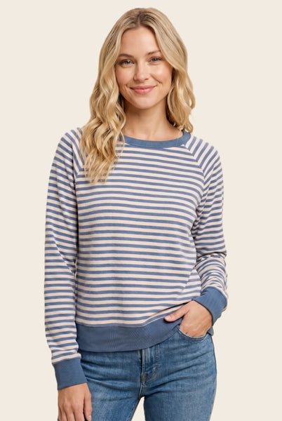 Blue & Ivory Soft Knit Stripe Top