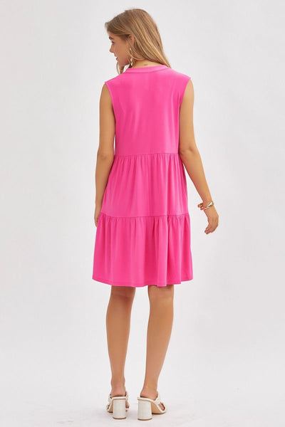 Solid Tank Ruffle Tiered Dress Hot Pink