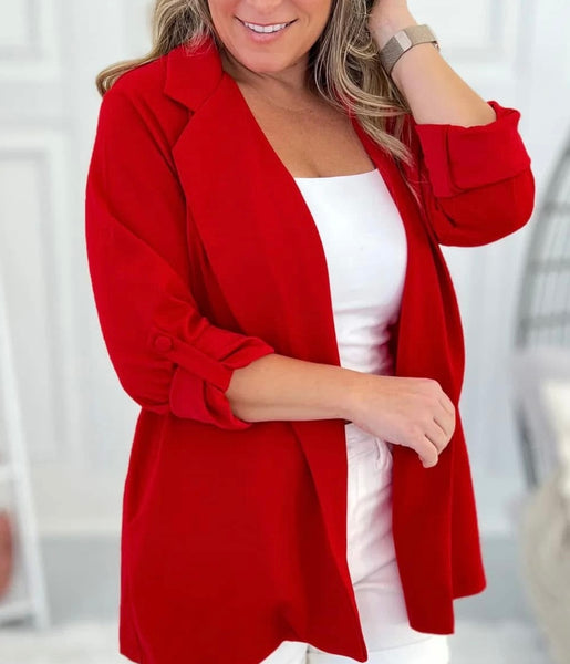 Easy Wear Open Front Boyfriend Blazer Red