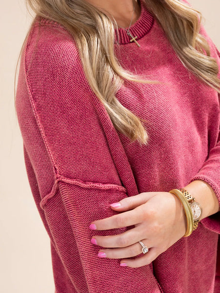 Breezy Knit Top Wine Red
