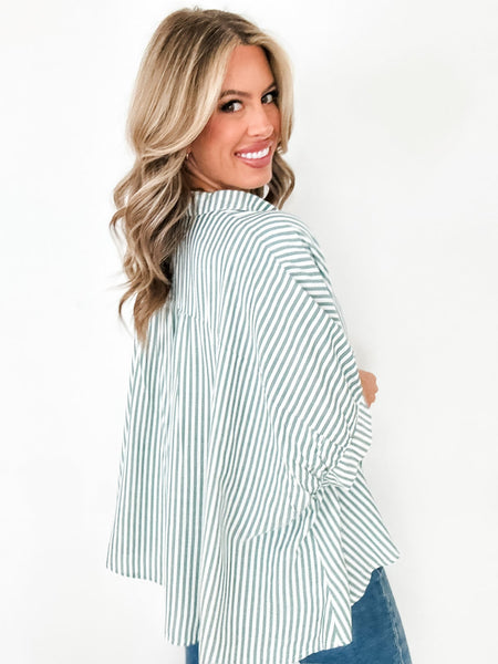 Lucky Stripes Oversized Button Up Green Stripe