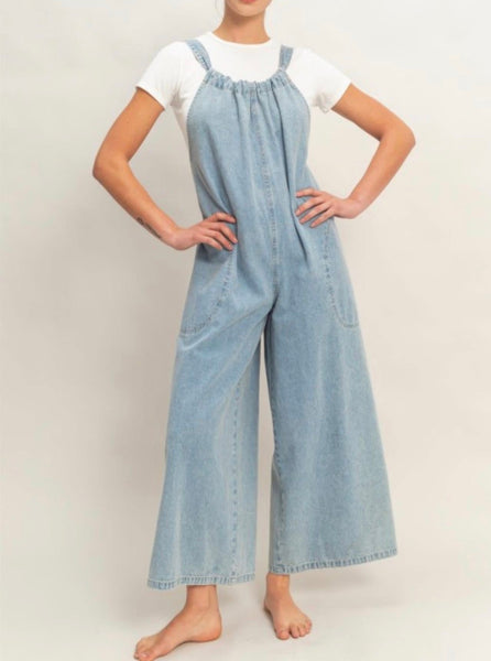 Denim Adjustable Strap Jumpsuit Overall